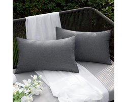 Famanu – Waterdichte decoratieve buitenkussenhoezen 12 x 20 inch sierkussenhoezen voor meubels terras bank tuin grijs sofa bed linnen balkon buitenkussens 30 x 50 cm set van 2