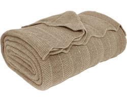 Famanu – Woondeken Milo, 150 x 200 cm, zand (beige), 100% katoen, visgraatmotief