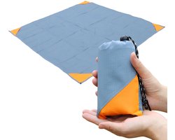 Famanu – Zandvrije opvouwbare picknickdeken, waterdicht en geschikt voor zomer, strand, kamperen, barbecues, picknicks, parken en tuinen, blauw/grijs/oranje