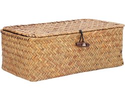 Famanu - Zeegras Opbergmand met Deksel S, compacte rechthoekige plank organizer voor kast en badkamer