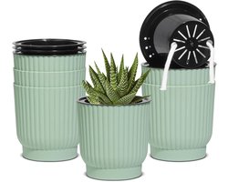 Famanu - Zelf bewaterende potten van 10 cm, 6 stuks, plastic plantenpotten met houder, vensterbank bloemenpotten voor alle binnen- en buitenplanten, Afrikaanse viooltjes (groen)