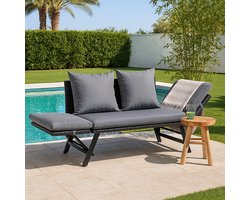 Fameilleur 2-in-1 Verstelbare Loungebank voor Buiten-Tuinbank-Antraciet-Weerbestendige Kussens – Ligbed & Zitbank – Tuinmeubel voor Balkon, Terras of Tuin- Incl. Wasbare Kussens Lounge bank- slaapbank- 2-in 1- tuinset- loungeset- loungebank- tuinbank