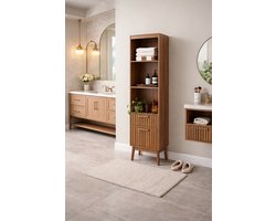 Fameilleur Badkamerkast met Lades en Open Vakken – Hoge Opbergkast 160 cm –40 cm Breed – Bruine Houten Badkamerkast – Opbergkast met 2 Lades en 3 Vakken – Staande Kast met Poten – Kast voor Badkamer, Slaapkamer, Hal en Babykamer - badkamer meubel