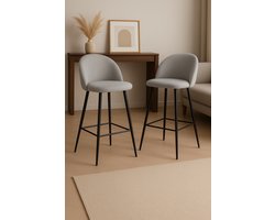 Fameilleur Barkrukken Set van 2 – Luxe Barstoelen Grijs – Comfortabele Hoge Stoelen met Rugleuning – Barkruk 70 cm Zithoogte – Moderne Barstoelen voor Keuken, Eiland, Eetkamer, Horeca – Metalen Poten- bar kruk- bar stoel- lounge set-bar set