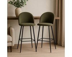 Fameilleur Barkrukken Set van 2 – Luxe Barstoelen olijf groen – Comfortabele Hoge Stoelen met Rugleuning – Barkruk 70 cm Zithoogte – Moderne Barstoelen voor Keuken, Eiland, Eetkamer, Horeca – Metalen Poten- bar kruk- bar stoel- lounge set-bar set