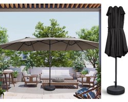 Fameilleur- Dubbele Parasol tuin paraplu- tuinparaplu –Taupe- UV 50 Coating, Waterbestendig, Makkelijk te Openen met Handslinger, Ideaal voor Tuin, Terras, Camping – Extra Grote Schaduwplek, exclusief Parasolvoet, Stabiel en Eenvoudig te Vervoeren