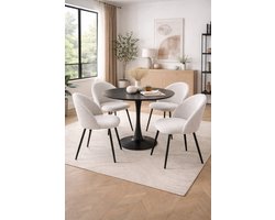 Fameilleur Eetkamerstoelen Set van 4 Zilvergrijs – Moderne Gestoffeerde Dining Stoelen Zwart Metaal – Comfortabele Stoelen voor Eettafel Woonkamer Keuken- Luxe Industrieel Scandinavisch Japandi Hotel Chique Interieur –47 cm Zithoogte- eetkamer stoel