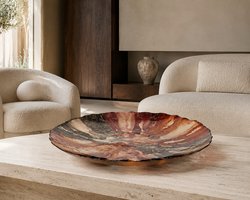 Fameilleur Exclusive Grote Glazen Sierschaal Ø59 cm – Luxe Decoratieve Schaal in Zwart, Grijs, Wit, Amber en Roodbruin – Organische Tafeldecoratie – Design Woonaccessoire en Centerpiece voor Salontafel, Eettafel, Dressoir, Hotel en Kantoor