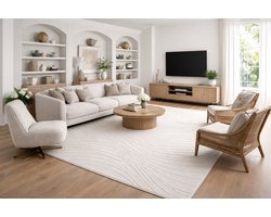 Fameilleur Groot Vloerkleed 200x290 cm Crème Wit – Modern Hoogpolig Laagpolig 3D Wave Tapijt – Luxe Design Karpet Woonkamer – Rechthoekig Zacht Polyester Vloer kleed – Groot Tapijt Onder Hoekbank – Scandinavisch Japandi Hotel Chique Beige Interieur