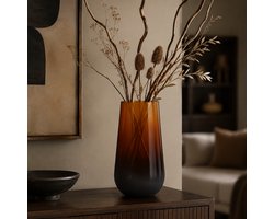 Fameilleur Grote Mondgeblazen Glazen Vaas Amber Bruin 35 cm – Luxe Zware Bloemenvaas Ø 19 cm – Handgevormde Designvaas voor Grote Boeketten, Droogbloemen, Takken, Pampasgras, Woonkamer, Eettafel, Vensterbank en Interieurdecoratie