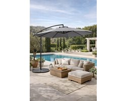 Fameilleur Grote Zweefparasol Antraciet Zweef parasol Grijs 300 cm-voor Tuin, Terras en Balkon – Moderne Tuinparasol Zonder Middenstok – Parasol Buiten 3 Meter met UV 30 Bescherming –Parasol voor Loungeset en Eettafel –Parasol Exclusief Parasolvoet