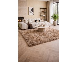 Fameilleur Hoogpolig Vloerkleed 160x230 cm Bruin – Groot Shaggy Tapijt met Antislip – Superzacht Rechthoekig Vloerkleed Woonkamer – Warm Karpet Slaapkamer – Polyester Vloer kleed Modern Scandinavisch Japandi Hotel Chique Interieur- tapijt