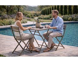 Fameilleur lounge set - Sandy Beach Inklapbaar - Bistroset Balkon & Tuin – 3-Delige Metalen Tuinset met Tafel en 2 Stoelen – lounge set-Balkonset / Loungeset van Staal-Opvouwbare Bistro set voor Balkon, Terras, Patio en Dakterras-Tuin set voor Buiten