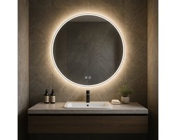 Fameilleur Luxe Badkamerspiegel met LED Verlichting – Ronde Spiegel Ø60 cm–Anti-Condens Verwarming & Geheugenfunctie – Dimbare LED Badkamerspiegel 3000K Warm Wit Licht –Moderne Design Spiegel met Touch Bediening –badkamer spiegel -Energiezuinig