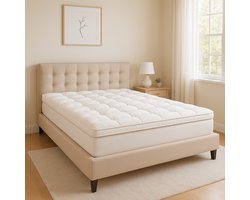 Fameilleur Luxe Topper 180x200 cm – Premium Hotelkwaliteit Oplegmatras – 100% Percale Katoen & Dikke Polyester Vulling – Extra Comfortabele Matrastopper met Elastische Hoeken- topmatras-Ademend, Anti-Allergisch & Wasbaar –Zachte Topper voor Boxspring