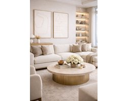 Fameilleur luxe Wanddecoratie Set van 2 – Stoffen Wand decoratie met Luxe Lijst – Textiel Wandkunst voor Woonkamer en Slaapkamer – Neutrale Muurdecoratie in Beige en Crème – Japandi Wandpanelen – Warme Wandbekleding – Moderne Decoratie 62,5 x 92,5 cm