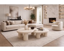 Fameilleur Organische Salontafelset Crème-Wit – Set van 2 | Minimalistisch & Trendy | Uniek Design met Afgeronde Randen | Japandi & Scandinavische Stijl | Eenvoudige Montage | Sfeervolle Woonkamer Must-have - bijzet tafel - salon tafel - tafel set