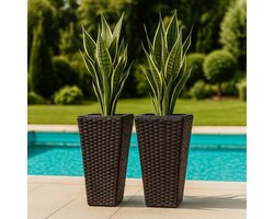 Fameilleur- Plantenbak set van 2 stuks-Voor Binnen en Buiten | Weerbestendig, Lichtgewicht & Duurzaam- Plantenbak | Ideaal voor Tuin, Balkon, Terras & Tuinaccessoires | Rotanlook | Tuinplanten & Bloemen-bloempot-planten bak-bloem pot-tuinieren