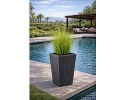 Fameilleur plantenbak zwart 50 cm – Luxe Polyrotan Planten bak voor Buiten – Vierkante Bloembak van Gepoedercoat Staal – Lichtgewicht & Vorstbestendige Tuin plantenbak – Decoratieve Design Plantenpot voor Tuin, Terras, Balkon & Patio- bloem pot