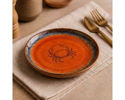 Fameilleur Plat Bord 15cm Burnt Orange met Krabmotief – Rond Porseleinen Dessertbord voor Tapas en Voorgerechten, Vaatwasser- en Magnetronbestendig Servies voor Horeca