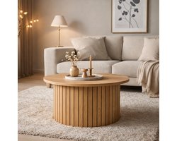 Fameilleur® Ronde Salontafel Warm Eiken Ø67 cm – Salontafel Rond Hout – Design Koffietafel – Moderne Woonkamer Tafel – Scandinavisch Japandi Stijl – bijzet tafel – Beige Taupe – Organische Salon tafel – Kleine Tafel – Bijzettafel Rond – salontafel