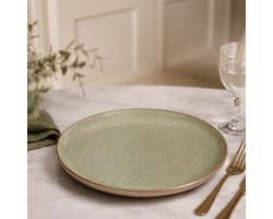 Fameilleur Sage Groen Dinerbord 33 cm – 2 stuks- Groot Rond Stoneware Serveerbord met Reactief Glazuur – Spikkel Bord voor Hoofdgerecht, Pasta en Salade –Vaatwasser en Magnetronbestendig-Luxe Servies voor Eettafel en Horeca-diner bord Tafeldecoratie