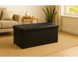 Fameilleur Teddy Opbergbank 82x40x40 cm- zwart- Zitbank met Opbergruimte –Opklapbare Deksel –Comfortabele Zitplaats – Opbergbox Bank -Gestoffeerde Opbergkist -Bankje voor Woonkamer, Hal of Slaapkamer – 100 Liter – Tot 110 kg Belastbaar- opberg bank
