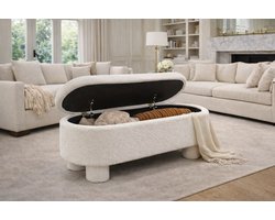 Fameilleur Teddy Opbergbankje met Opbergruimte – Teddy Bankje Wit – Opbergbank Hal Slaapkamer Woonkamer – Zitbank met Softclose Deksel – Japandi Bank – Teddy Zitbank – Houten Opbergbank – 101,5×43,5×44,5 cm - opberger - opberg poef - opberg bank