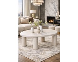 Fameilleur Travertijn Salontafel 85x68 cm – Organische Design Salontafel – Moderne Salontafel Woonkamer – Japandi Scandinavische Salontafel – Beige Koffietafel- Lounge Tafel- koffie Tafel-Organische Woonkamertafel-Salontafel-Scandinavisch Interieur