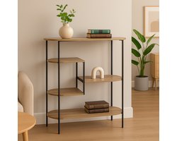 Fameilleur Wandkast Donkerbruin 76x30x95 cm – Metalen Opbergkast Industrieel Design – 5 Planken – Kast Zwart Metaal & MDF – Boekenkast – Open Kast voor Woonkamer, Hal, Kantoor of Slaapkamer – Modern & Stoer- wand kast- meubel- opbergkast- opbergplank