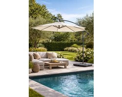 Fameilleur Zweefparasol crème-Extra Groot –exclusief Parasolvoet Tegels – 360° Draaibaar – Waterbestendig & UV-beschermend – zweef parasol-Ideaal voor Tuin, Terras of Camping-Stabiele Tuinparaplu met Extra Grote Schaduwplek-tuin parasol- tuinparasol