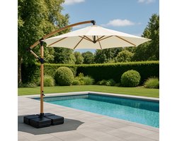 Fameilleur Zweefparasol crème-Extra Groot – Inclusief Parasolvoet Tegels – 360° Draaibaar – Waterbestendig & UV-beschermend – zweef parasol-Ideaal voor Tuin, Terras of Camping-Stabiele Tuinparaplu met Extra Grote Schaduwplek-tuin parasol- tuinparasol