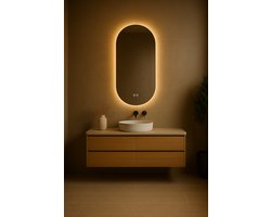 FameilleurOvale Badkamerspiegel met LED-Verlichting - 80x40 cm - voor iedere kamer geschikt - Dimbare Spiegel en Anti-Condens & Geheugenfunctie - Luxe Design - Warm Licht - Luxe Spiegel voor Badkamer & Toilet