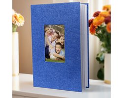 Familie fotoalbum, kan 300 foto's bevatten (6-inch foto's), groot formaat, linnen omslag, ideaal fotoalbum voor familie, bruiloft, reizen en baby, 33*22*5cm,Blauw