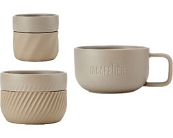 Familie Mokken Set, 3 Stuks, 0.1 L, 0.2 L, 0.38 L, Porselein, Siliconen, Amandel - La Cafetière