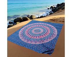 Familie strandlaken - XL strandlaken - Petrol/turquoise/blauw/Oranje - Mandala strandkleed - 240x210 - Ibiza kleed - wandkleed - dunne zomer sprei