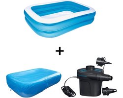 Familie Zwembad - 211 x 132 x 46 - Inclusief Zwembad Overtrek - Elektrische Pomp - Zwembad Set - Klaar voor de zomer - Voorkom Vuil in uw Zwembad