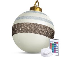 Family Christmas - Kerstverlichting - Buiten - Batterijen - Opblaasbare Reuze Kerstbal 60 cm - Wit/Bruin - RGB kleuren - Afstandsbediening
