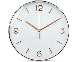 Family Pound - 25cm Wandklok met stil Uurwerk - Wit /Rose Goud - HSM004 - Analoog - Klok - Moderne Stille Gouden klok