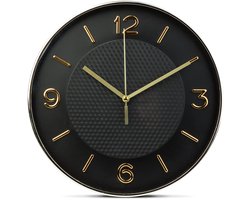 Family Pound - 25cm Wandklok met stil Uurwerk - Zwart / Goud - HSM003 - Analoog - Klok - Moderne Stille Gouden klok