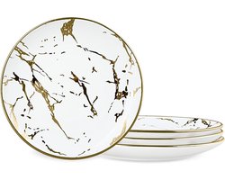 fanquare 25cm Goud Marmeren Diner Borden Sets van 4, Keramische Grote Dinner Borden, Wit Diner Service Set voor Huishouden, Picknick