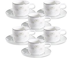 fanquare Zilverkleurige theekopjes en schoteltjes, set van 6 elegante