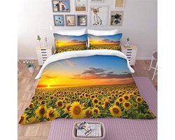 Fansu Beddengoed Set Tweepersoonsbed, 3D Effect Complete Set 1 Dekbedovertrek 2 Kussenslopen Polyester Print Zip Gemakkelijk Onderhoud (Single-135x200, Zonnebloem D)