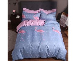 Fansu Flamingo Dekbedovertrek Set Beddengoed Sets voor Dubbele King Eenpersoonsbed 4 Stuk Dekbedovertrek Set 2 x Kussenslopen 1 x Dekbedovertrek 1 x Flat Sheet (King-220x230cm, Flamingo - paars)