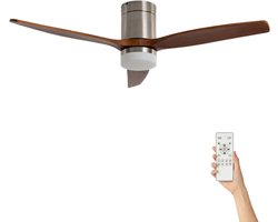 Fantiluxe - Filip - Plafondventilator met verlichting - Nikkel Donker Hout - Ø132cm - Afstandsbediening - Met lamp - Plafond ventilator - Slaapkamer