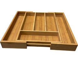 FAR - Uitschuifbaar Bestekbak met 6 Vakken - Besteklade - Organizer - Keukenlade - Bestek - Bestekhouder - Keuken - 4 tot 6 vakken - 35,5 x 26,5 x 4,5 cm / 35,5 x 38,5 x 4,5 cm.