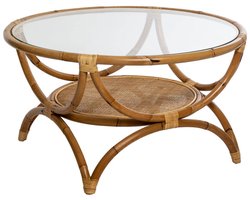 FARAH salontafel van rotan met blad van gehard glas