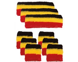Faram Party Zweetbandjes set - 6x - zwart/geel/rood - verkleed accessoires - hoofd en pols - Belgie supporters