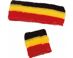 Faram Party Zweetbandjes set - zwart/geel/rood - verkleed accessoires - hoofd en pols - Belgie supporters