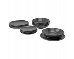 FÄRGKLAR Serviesset 18 Delig Steen 6 Personen Mat Donkergrijs